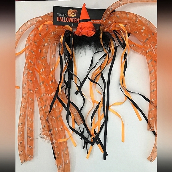 Halloween Orange Witch Hat Kids Headband Head Bopper Lights Up Feathers Costume - Picture 1 of 1